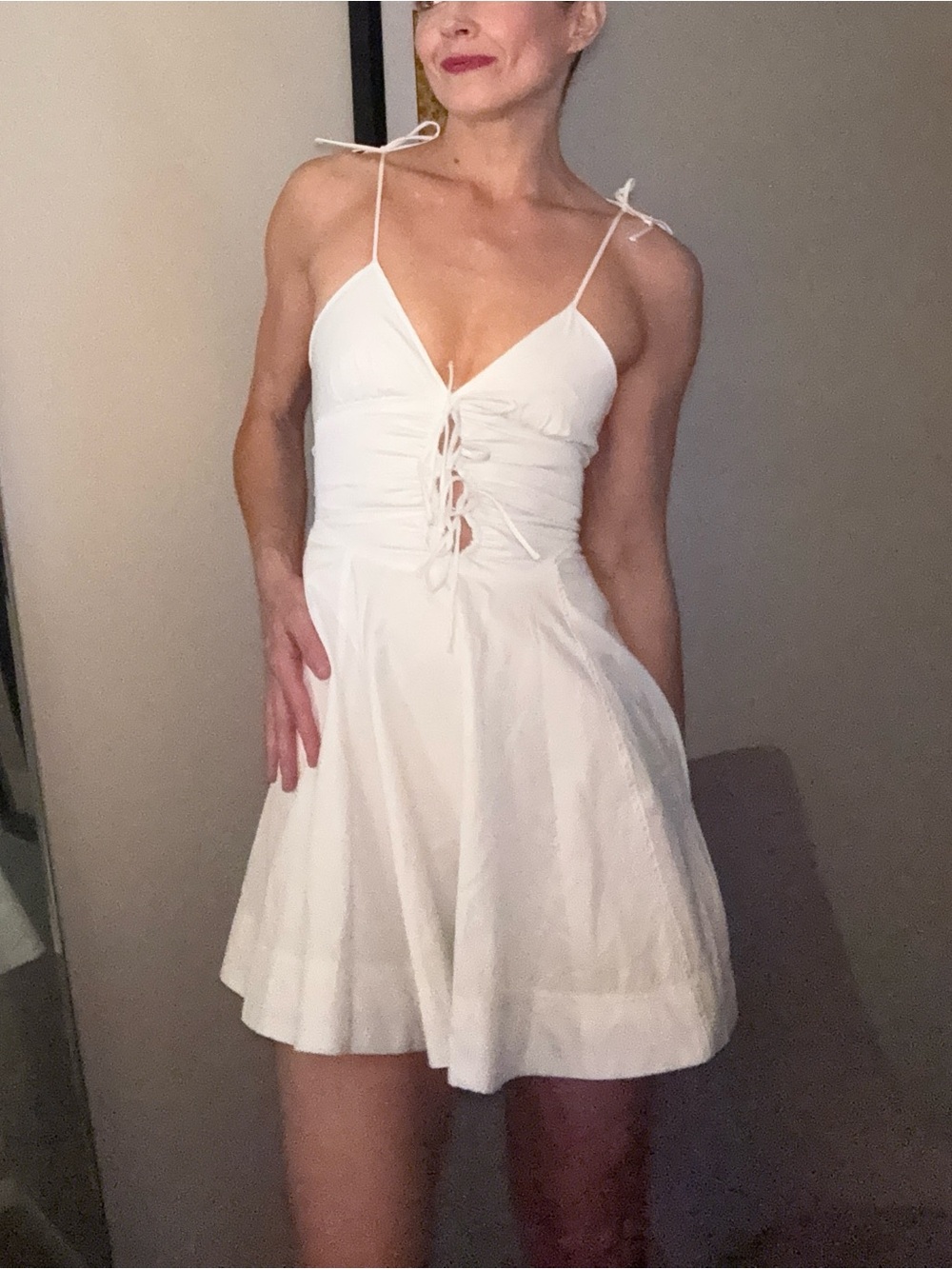 Zara White Tie-Front Spaghetti Strap Mini Dress